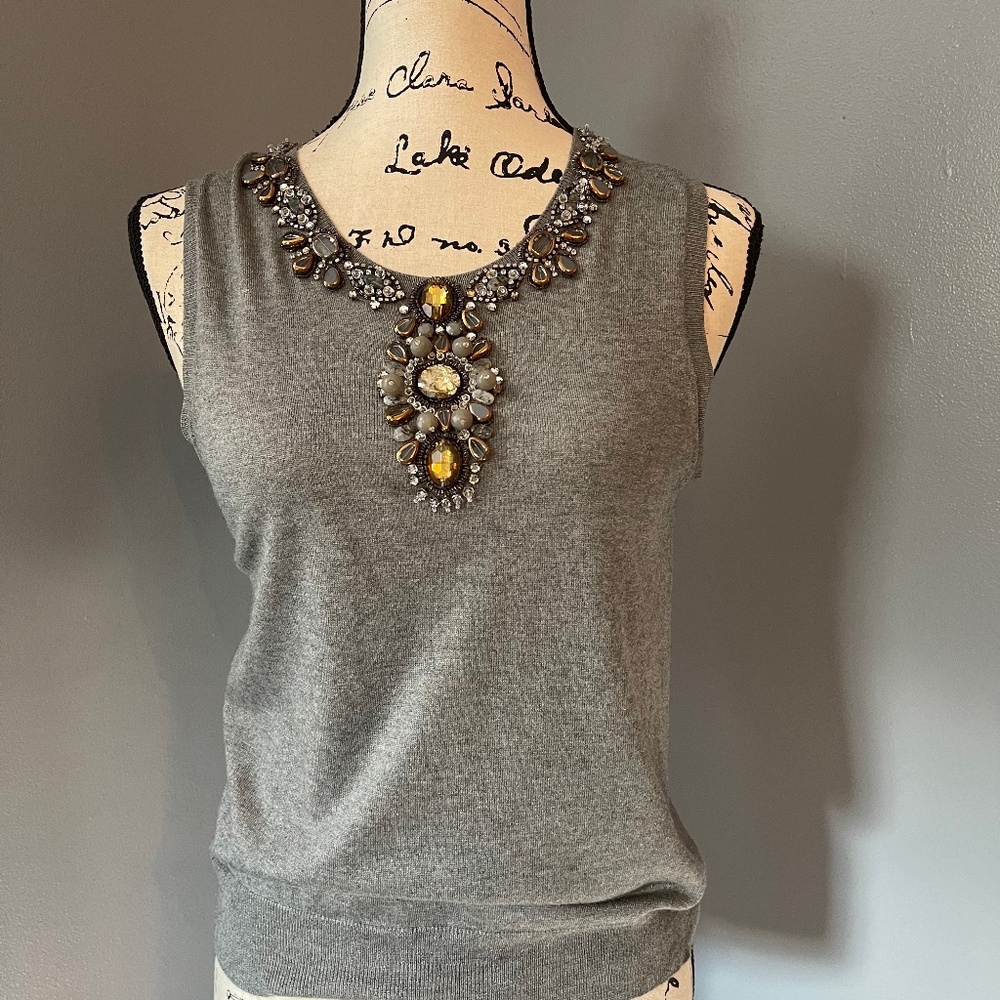 Monique Lhuillier RARE Sleeveless Cashmere Top with Embellishment